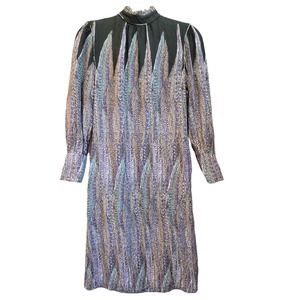Vintage feather high neck long sleeve midi dress long sleeves size 8
